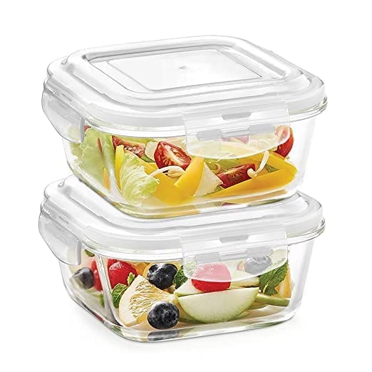 VIVA SMART clip N Store Microwave & Oven Safe, Glass Storage Container, 320 ml Square, With Air Tight Lid ( borosilicated glass)( SET OF 2)