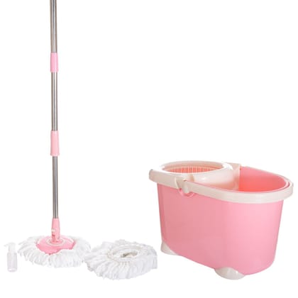 Abhinandan 360� Rotary Floor Cleaning Mop with Plastic Spinner (Pink)