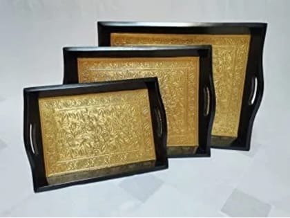 DINESH ENTERPRISES SERVING TRAY- SET OF 3/ BRASS TRAY/DINNING AND SERVING