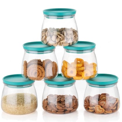 VIVA New Airtight Container Jar Set For Kitchen - 900ml Set Of 6, Jar Set For Kitchen, Kitchen Organizer Container Set Items, Air Tight Containers For Kitchen Storage, Made In India (Aqua Green)