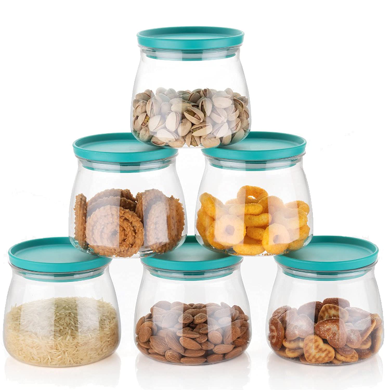 VIVA New Airtight Container Jar Set For Kitchen - 900ml Set Of 6, Jar Set For Kitchen, Kitchen Organizer Container Set Items, Air Tight Containers For Kitchen Storage, Made In India (Aqua Green)