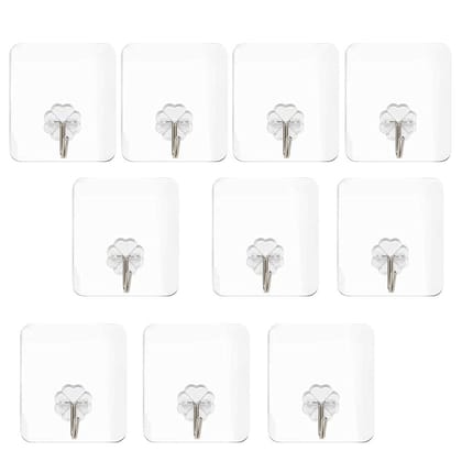 viva smart Waterproof Stick on Adhesive Stronger Plastic Wall Hooks Hangers for Hanging Robe, Coat, Towel, Keys, Bags, Lights, Calendars, Max Load 15 kg - Pack of 10,