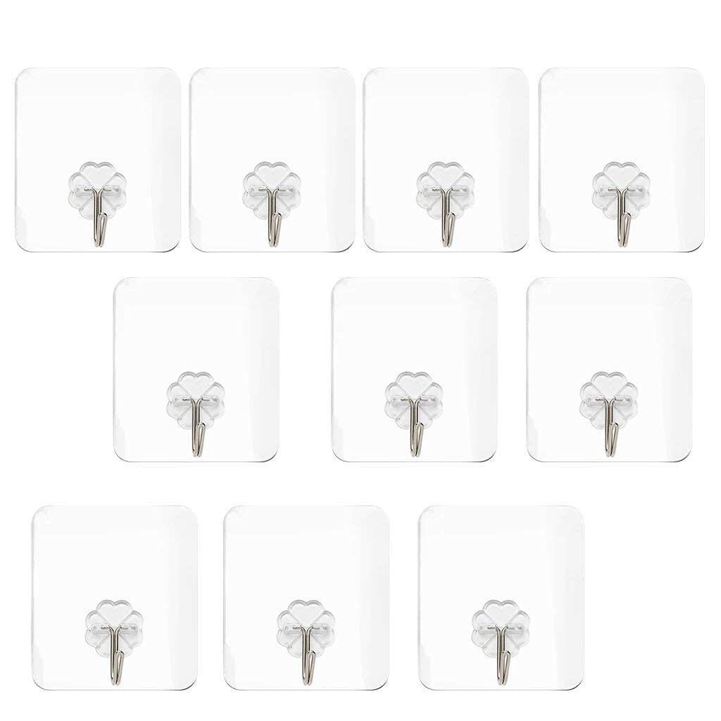 viva smart Waterproof Stick on Adhesive Stronger Plastic Wall Hooks Hangers for Hanging Robe, Coat, Towel, Keys, Bags, Lights, Calendars, Max Load 15 kg - Pack of 10,