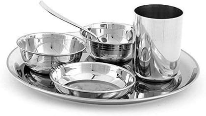 Krishna Gold Stainless Steel Dinner Set of 42 pc/dulhan/kanyadan for Gift with Laser Design