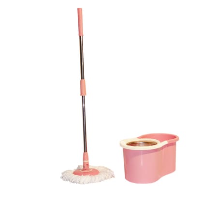 Abhinandan Eco 8 Mop with Steel Spinning Bucket & 2 Microfiber Mop Heads