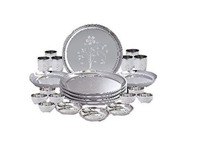 Krishna Gold Stainless Steel Dinner Set of 36 pc/dulhan/kanyadan for Gift Exclusive Dinner Set with Attractive Laser Design with Mirror Polish