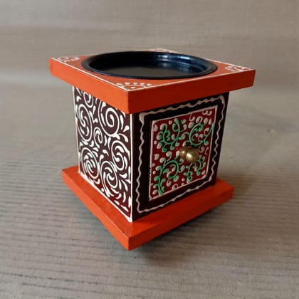 \Wooden Handpainted candle stand Shaped Colorful Multipurpose Decorative Box | jewellery store Showpiece Box