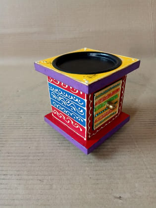 \Wooden Handpainted candle stand Shaped Colorful Multipurpose Decorative Box | jewellery store Showpiece Box