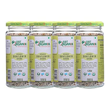 Just Organik Sunflower Seeds 480 g, (4 x 120 g), 100% Organic