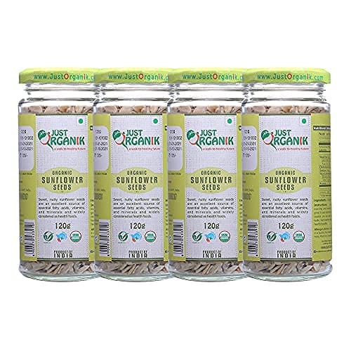 Just Organik Sunflower Seeds 480 g, (4 x 120 g), 100% Organic