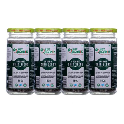 Just Organik Chia Seeds 600 g, (4 x 150 g), 100% Organic