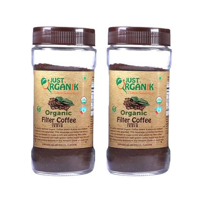 Just Organik Filter Coffee - 200 g, (2 x 100 g), 100% Organic, Certified Organic Filter Coffee Powder