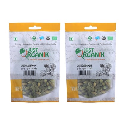 Just Organik Green Cardamom Whole 100g, (2 x 50 g), 100% Organic