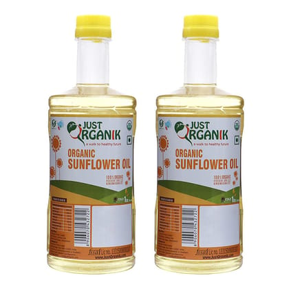 Just Organik Cold pressed Sunflower Oil 2 Litre (2 x 1 Litre), 100% Organic