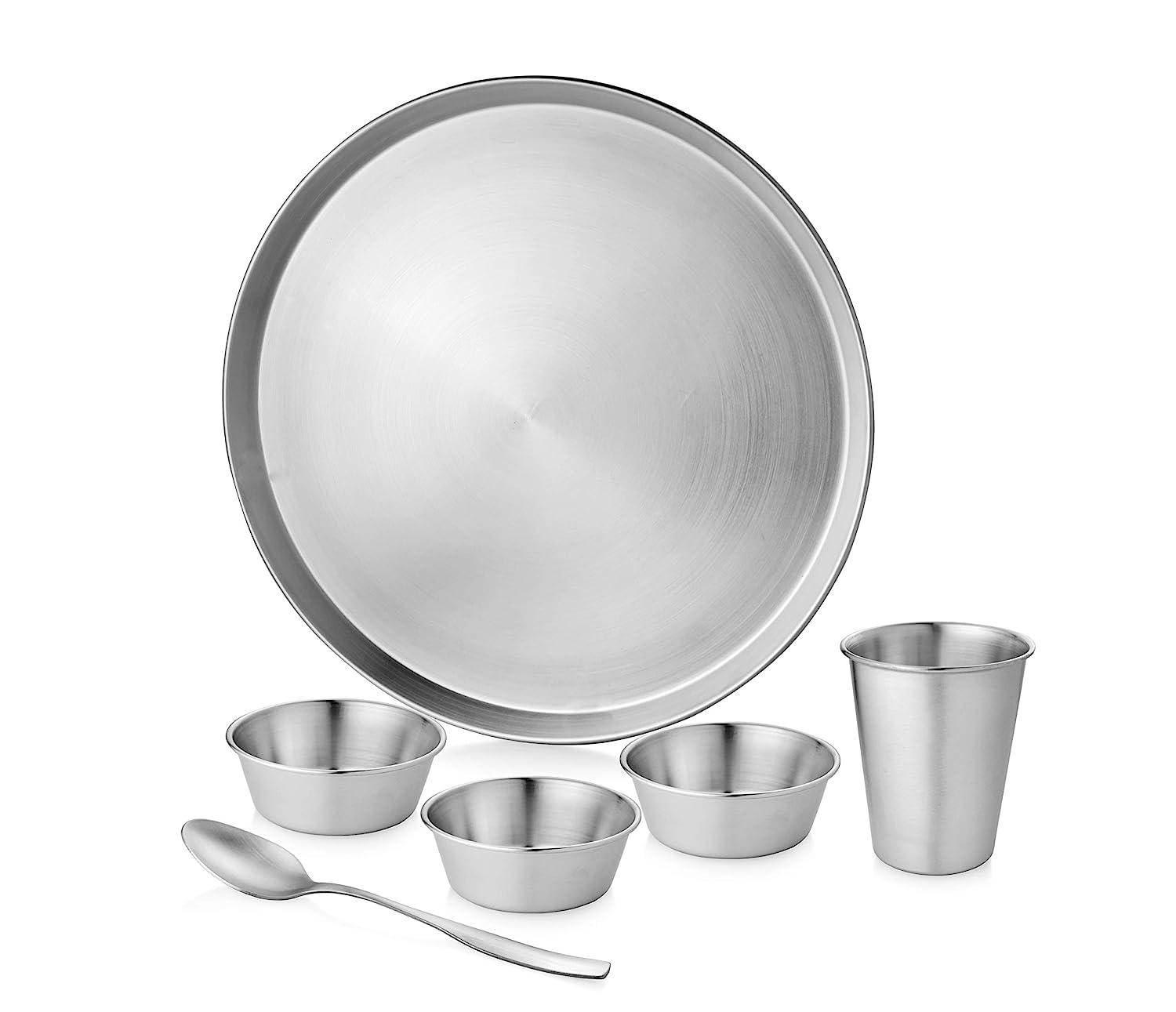 Kobac Stainless Steel Thali Set | Bhojan Thal | Plate Set of 6 Pcs Matt | Dia - 33 cm Capacity - Bowl - 200 Ml | Glass - 350 Ml