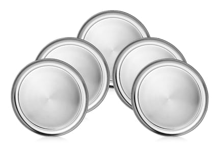 Kobac Stainless Steel Dinner Plate | Thali | Bhojan Thal Set of 6 Pcs Dia - 27 Cm