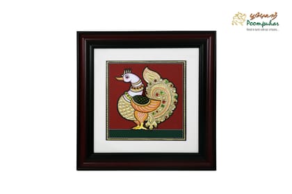 Poompuhar Peacock Tanjore Painting (Gold Foil Work,16X16inch), Multicolour )