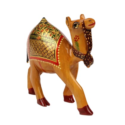 Tribes India  Brown Handcrafted Wooden Camel With Gold Painting
