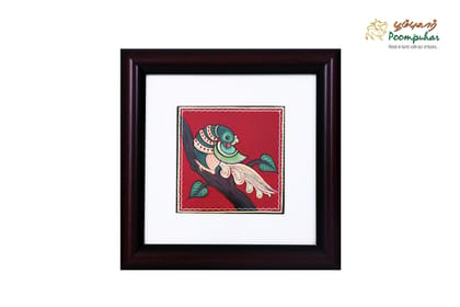 Poompuhar Peacock Tanjore Painting (Gold Foil Work,6x6inch), Multicolour )