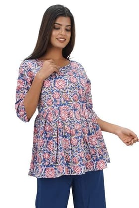 MANMAYEE Women's Cotton Floral Print Top | Latest Trendy Short Tunic Work Tops