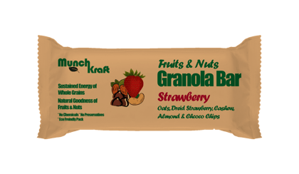MunchKraft Cereal Bars | Fruits & Nuts Granola Bar | Strawberry | Pack of 6 x 40 g | All Natural | No Preservatives | Healthy Snack