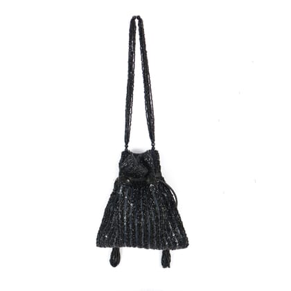 Black Beauty  Sequins Bead Embellished handwork Polti Bag- Black