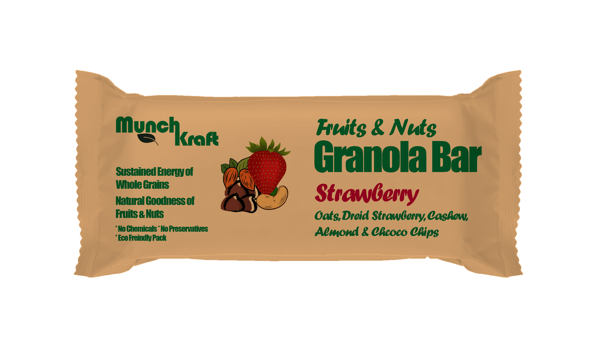 MunchKraft Cereal Bars | Fruits & Nuts Granola Bar | Strawberry | All Natural | No Preservatives | Healthy Snack