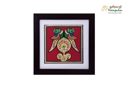 Poompuhar Peacock Tanjore Painting (Gold Foil Work,9X9inch), Multicolour )