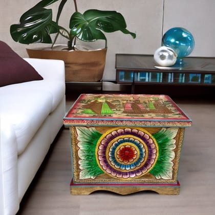 Wooden Painted Central Side Trunk Storage Box-Side Box