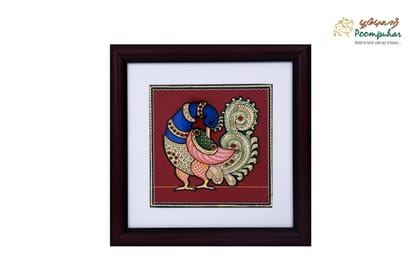 Poompuhar Peacock Tanjore Painting (Gold Foil Work,9X9 inch), Multicolour )