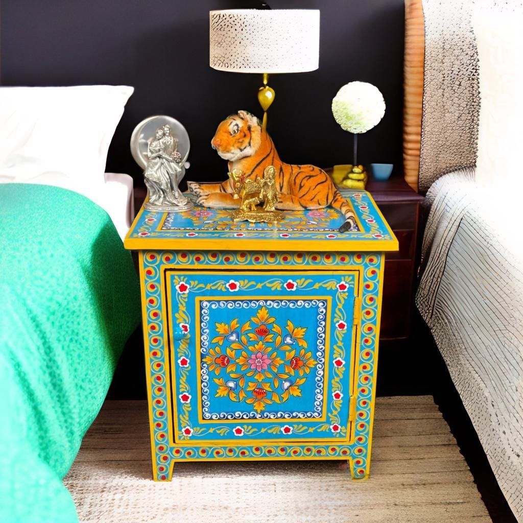 Wooden Storage Table for Bedside | Fine-Art Painted Home Decors Lamp-Table