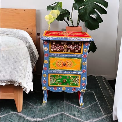 Small Wooden Cupboard for Storage Fine-art Painted | Lamp-Table