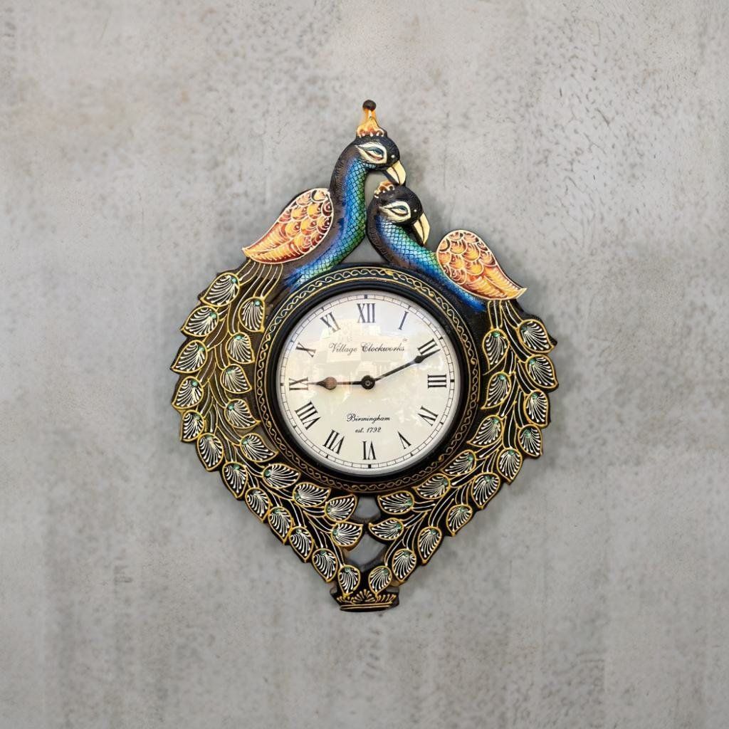 Handicraft Painted Beautiful Gift Peacock Wall Clock