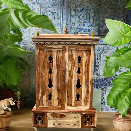 Solid Wood Pooja Mandir With Beautiful Art Work