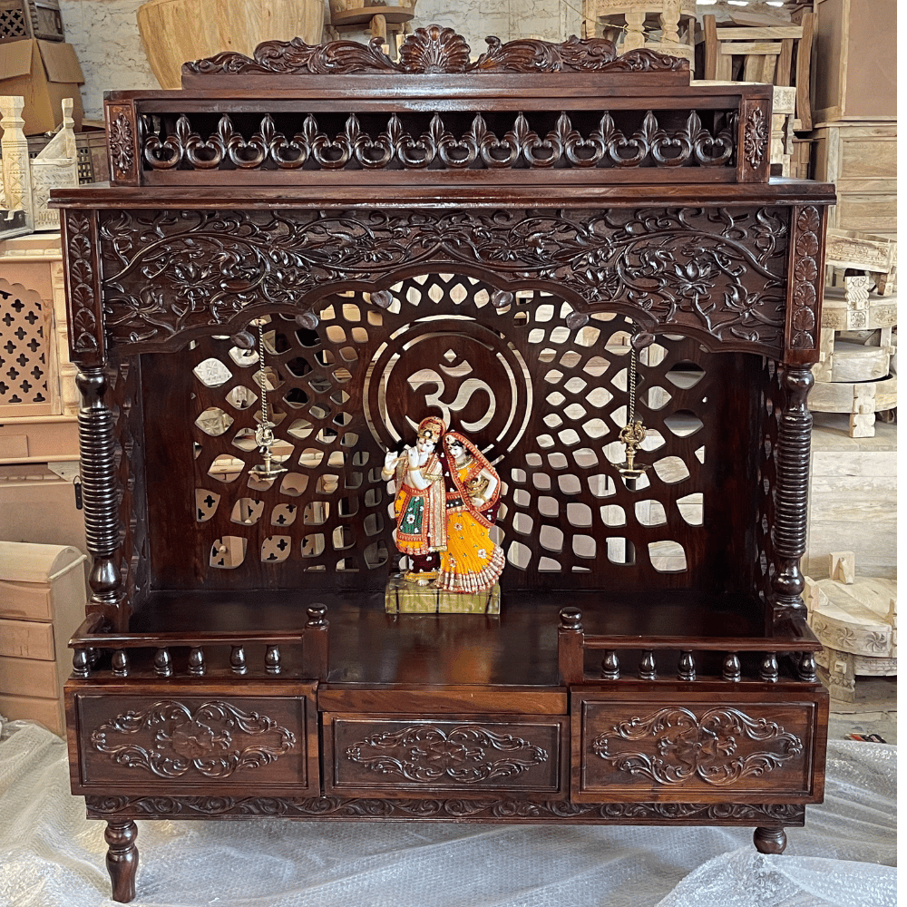 Handicraft Floor Wooden Mandir for Home With Beautiful Art Work