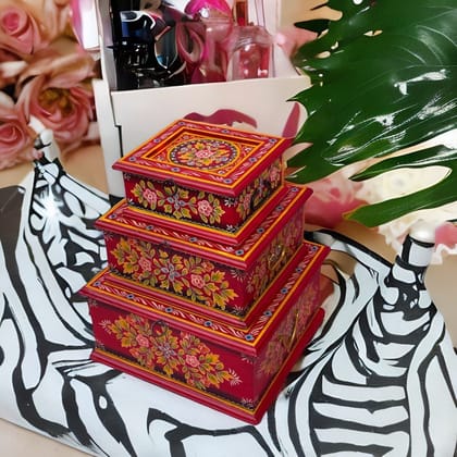 Hand Painted Wooden Jewelry Box Handmade Set of 3 Pcs