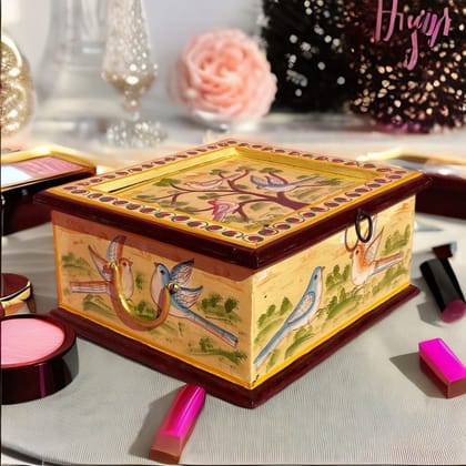 Indian Decorative Hand Painted Wooden Jewelry Box | Small Chest of Box Gifts