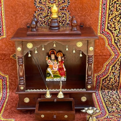 Wooden Beautiful Natural Polished Home Temple-Wall Mount Handicraft Temple, Hindu Religious Pooja Mandir