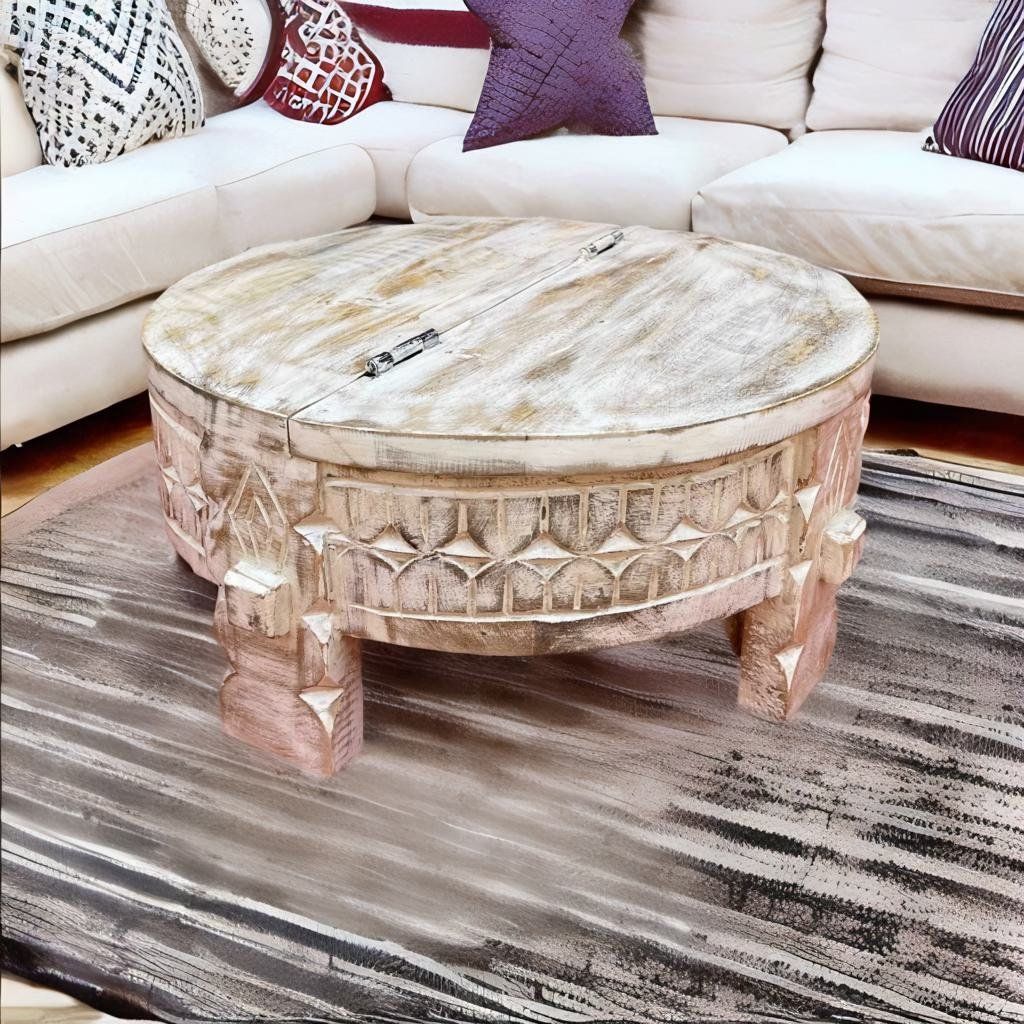 Wooden Beautiful Carved Central Coffee Table, Handicraft Home Decors Chakki Table, Bedroom Decors Nightstand Table