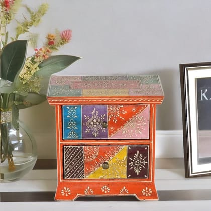 Wood Chest Drawer | Multicolor Desk, Orange Jewellery Decor