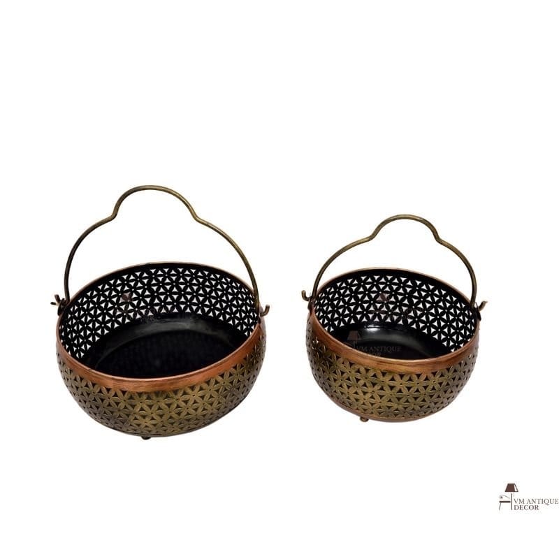 Metal Bowl Basket For Candle Or Flower Decor | Wall Hanging