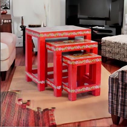 Wood Painted Nesting Side Stool Set of 3