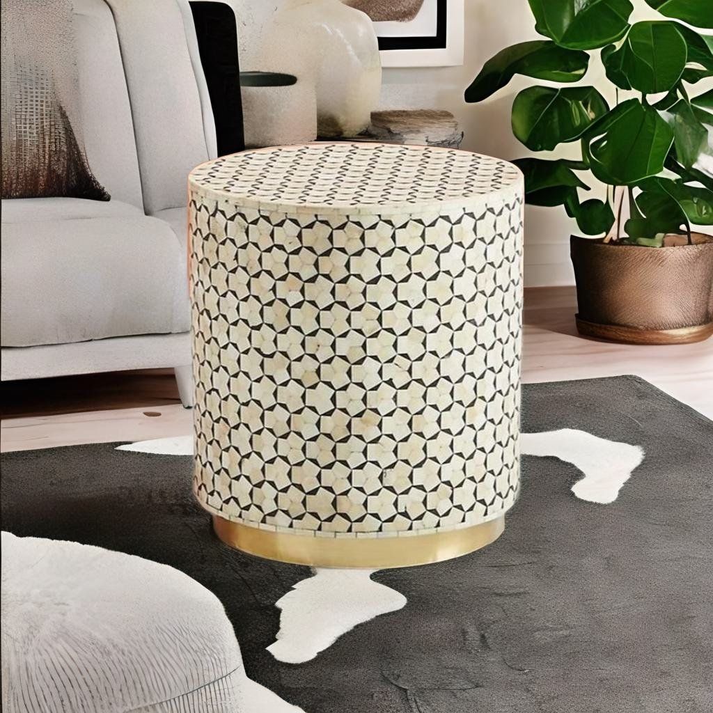 Bone Inlay Round Beautifull Coffee Table,Indian Art Handicraft Bone Bedside Drum Coffee Table