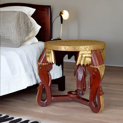 Wood Brass Elephant Coffee Table-End Table