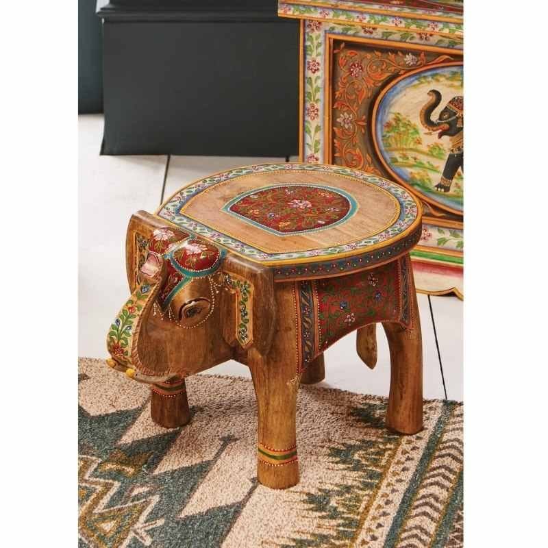 Elephant Hand-Painted Round Wood Coffee Table