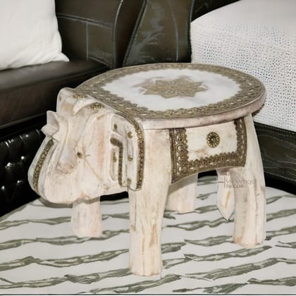 Wooden White Stool for Table Decor Art