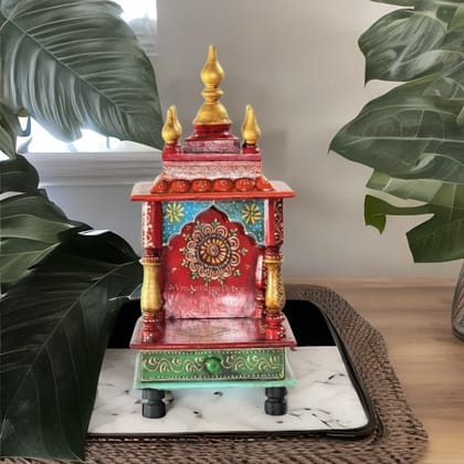 Wooden Temple Painted Wall Mandir Pooja Stand