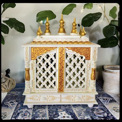 Wooden Painted Beautiful White Pooja Mandir | Wall Shop-Office Gifting Purpose