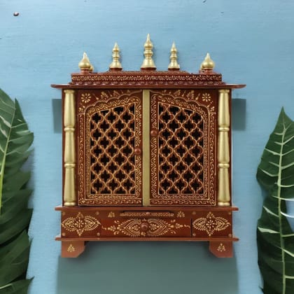 Wooden Painted Brown Pooja Temple Stand For Home