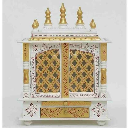 Wood Painted Beautiful White Temple For Home-Pooja Wall Mandir